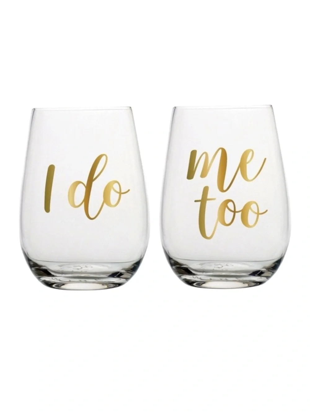 new ✶ I Do + Me Too ✶ Clear Bridal Wine Glass ✶ Set of 2 ✶ Gold Foil Lettering ✶